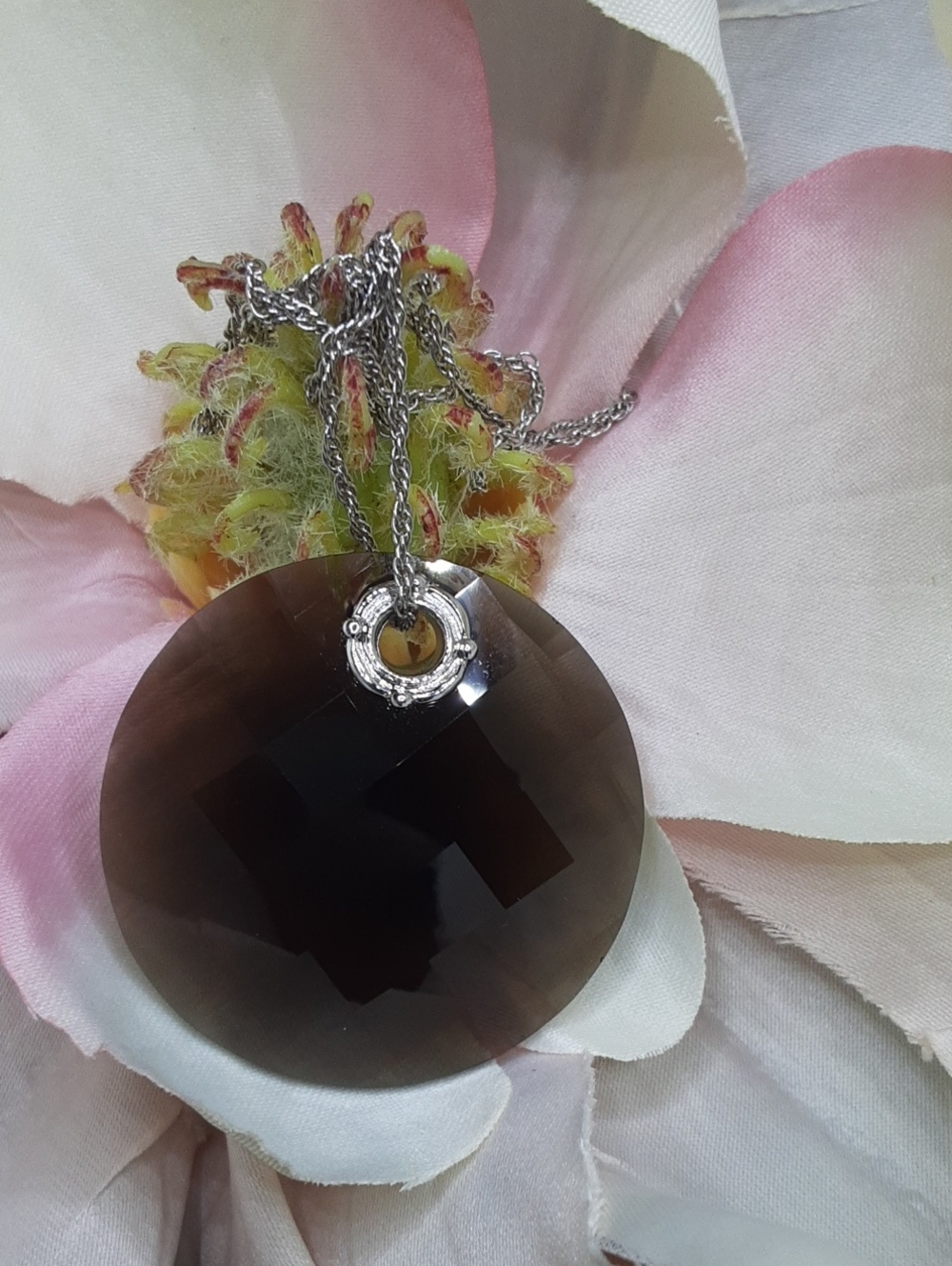 925 Genuine Smoky Quartz Pendant With Chain. - Picture 3 of 4